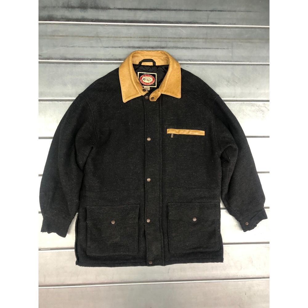 Australian Outback Collection Wool Jacket Mens M Dark Grey Quilted Lined Chore
